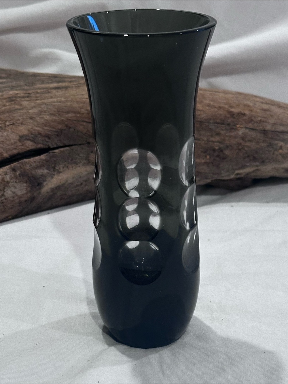 Christofle Kawali Dark Vase with circular facets at center
